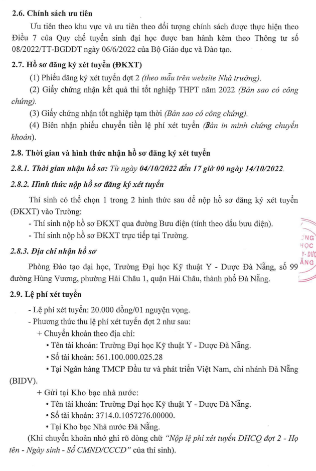 Dai hoc Ky thuat Y - Duoc Da Nang xet bo sung dot 2 nam 2022