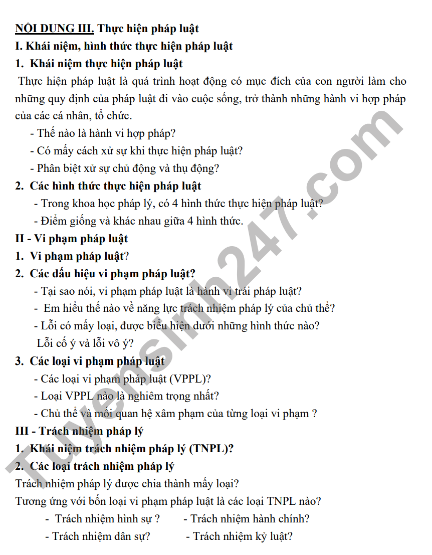 De cuong on tap ki I mon GDCD lop 12 2022 THPT Yen Hoa