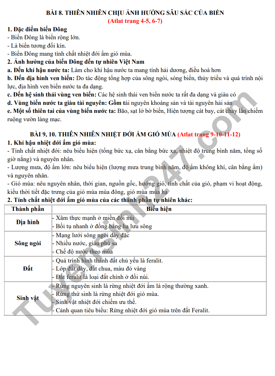 De cuong on tap ki I lop 12 mon Dia Li 2022-2023 THPT Yen Hoa