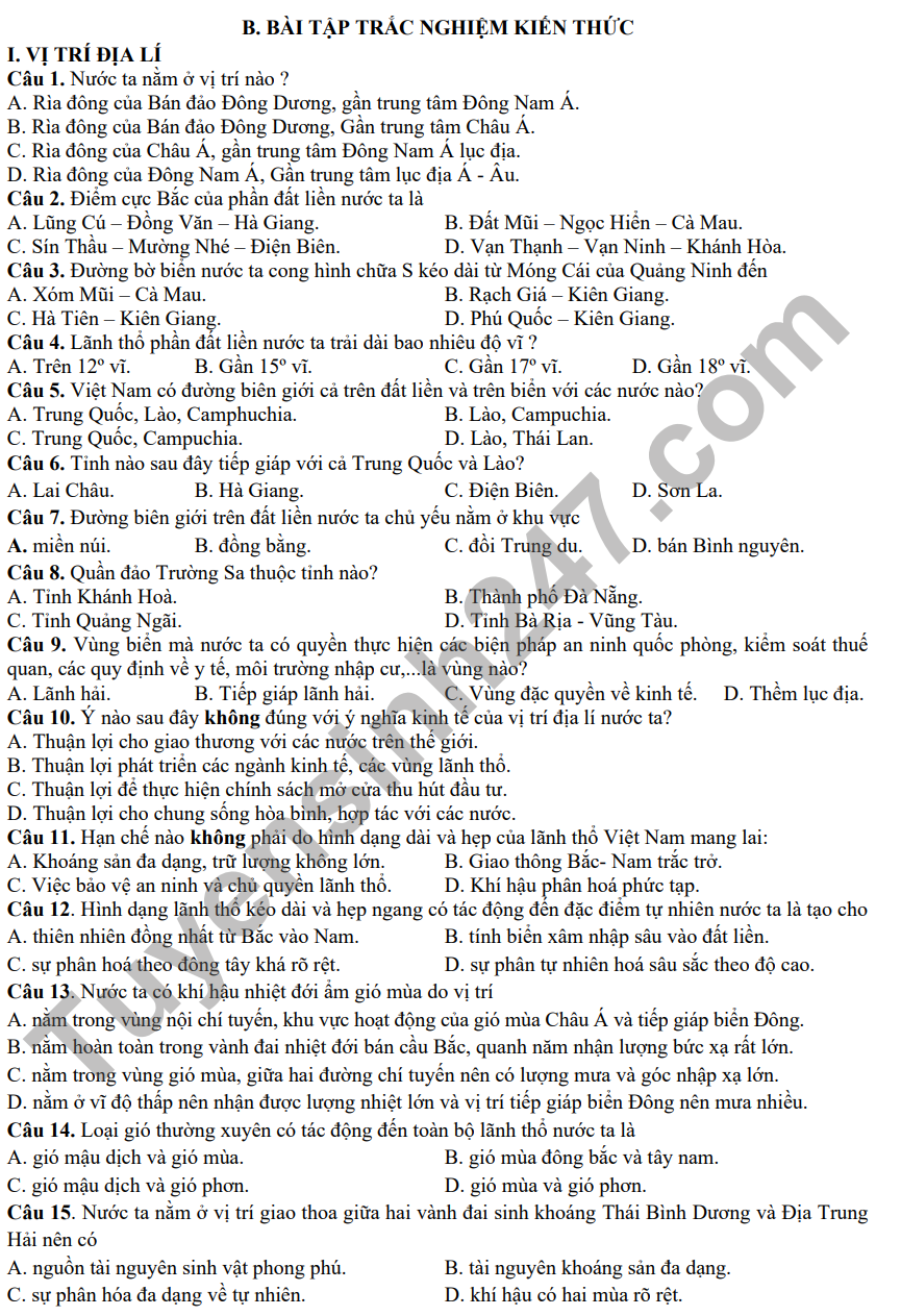 De cuong on tap ki I lop 12 mon Dia Li 2022-2023 THPT Yen Hoa