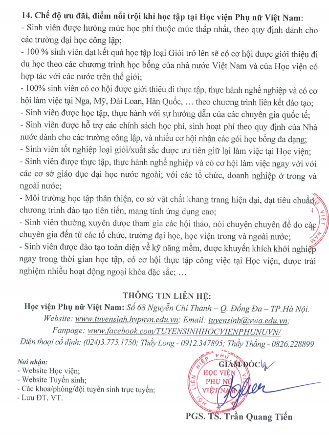 Hoc vien phu nu Viet Nam xet tuyen bo sung dot 2 nam 2022