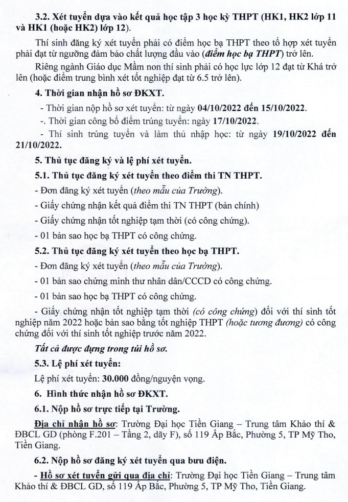 Dai hoc Tien Giang tuyen sinh bo sung nam 2022