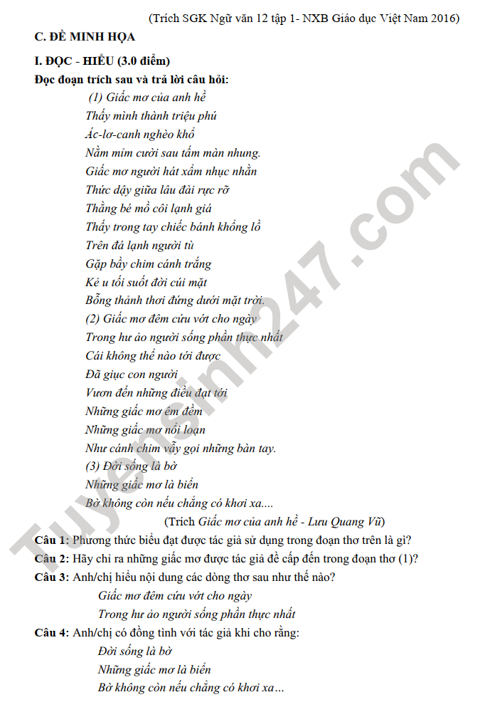 De cuong giua ki 1 mon Van lop 12 nam 2022 THPT Yen Hoa