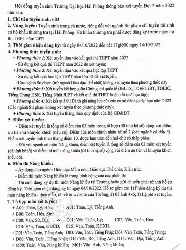 Dai hoc Hai Phong xet tuyen dot 2 nam 2022