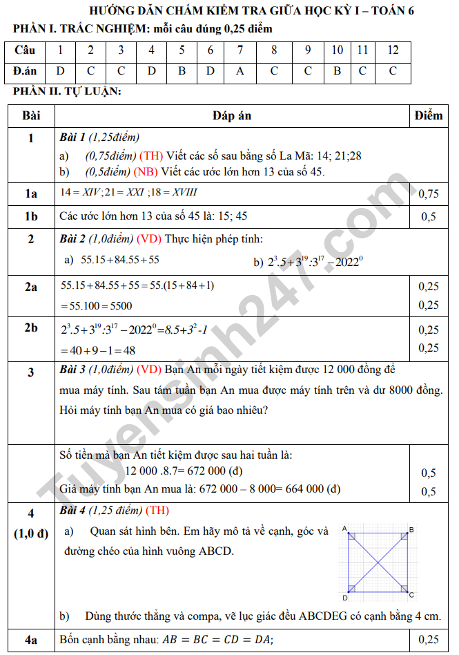 De giua ki 1 mon Toan lop 6 nam 2022 - THCS Vo Truong Toan (Tham khao)