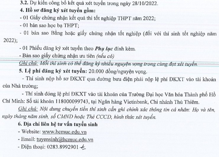Xet tuyen bo sung nam 2022 Dai hoc Van hoa TPHCM