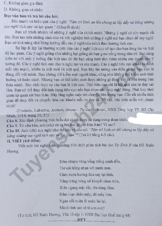 De thi giua ki 1 lop 10 mon Van 2022 - THPT Phong Phu