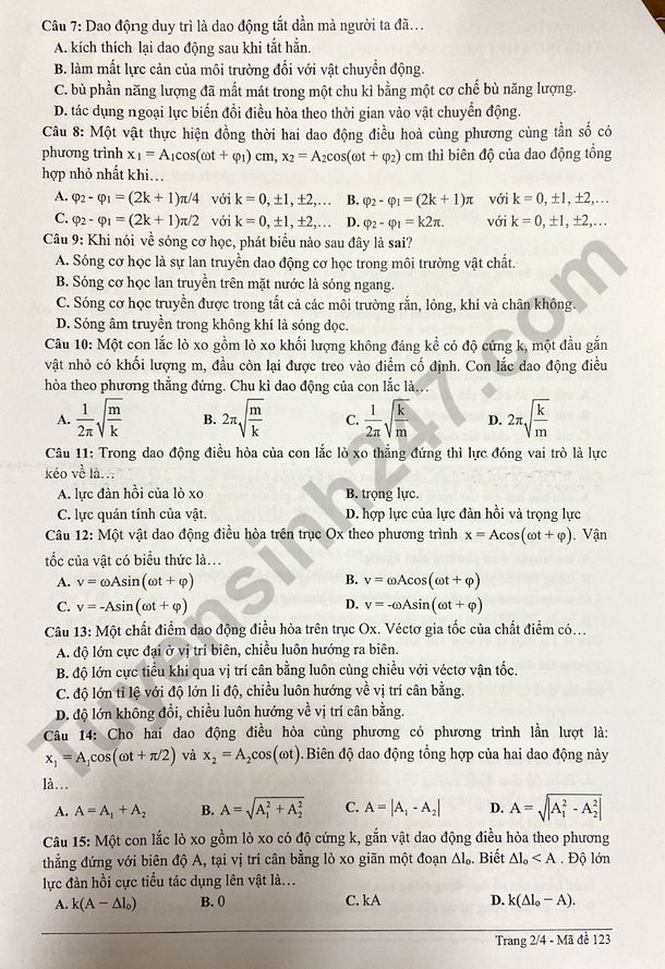 De thi giua ki 1 lop 12 mon Ly 2022 - THPT Nguyen Thi Minh Khai