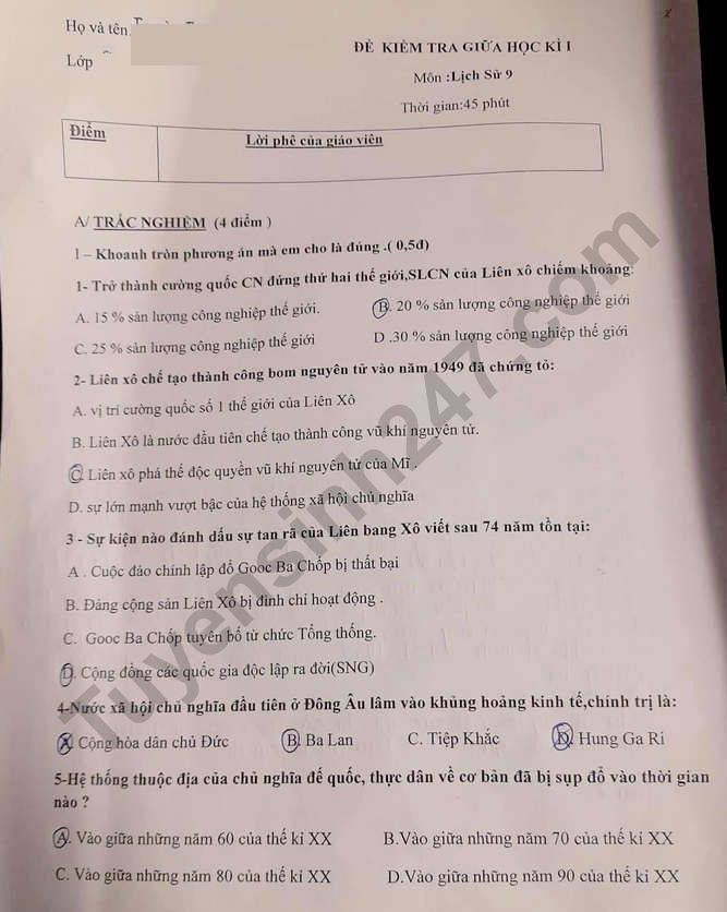 De thi giua ki 1 lop 9 mon Su 2022 - THCS Chau Kim Hue