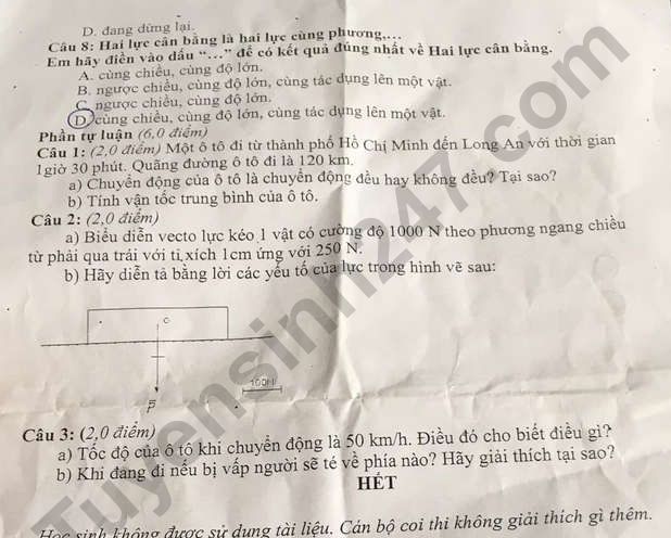 De thi giua ki 1 mon Ly lop 8 nam 2022 - THCS Dong Den