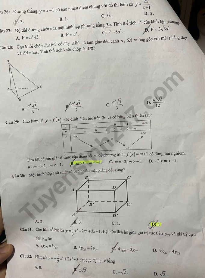 De thi giua ki 1 lop 12 mon Toan 2022 - THPT Tan Luoc