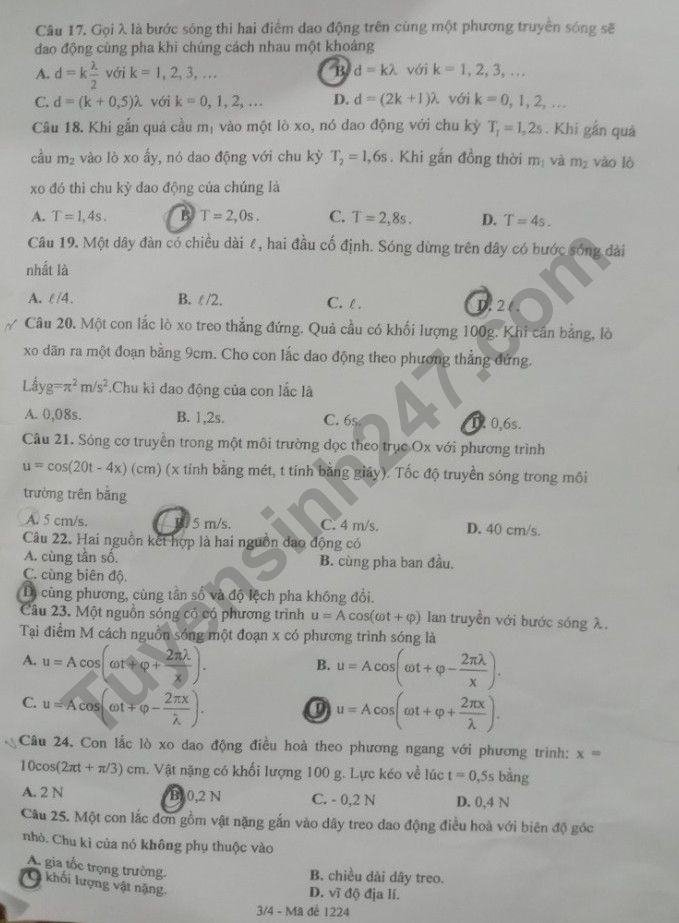 De thi giua ki 1 mon Ly lop 12 - THPT Vo Nguyen Giap 2022