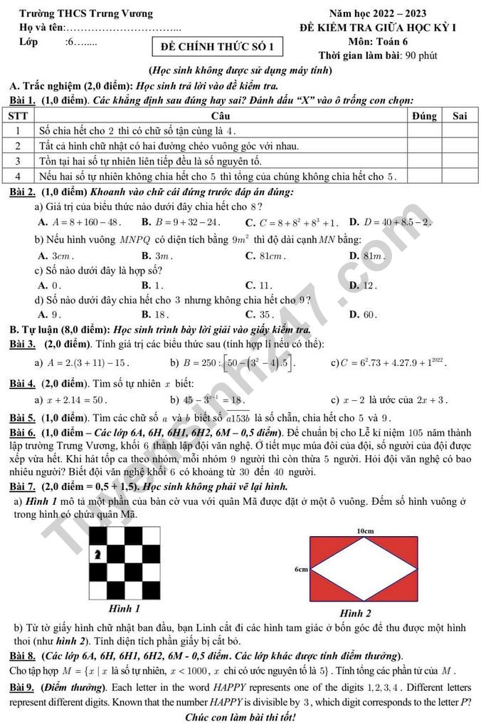 Dap an de giua ki 1 mon Toan lop 6 - THCS Trung Vuong 2022