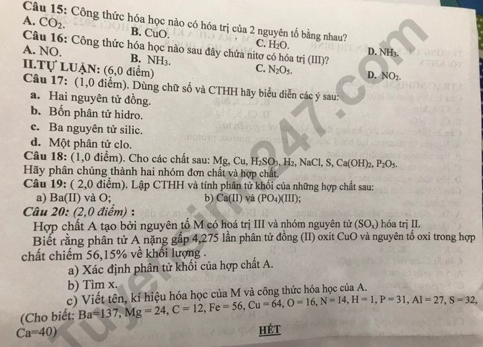 De kiem tra giua ki 1 lop 8 mon Hoa 2022 - THCS Nguyen Thi Dinh