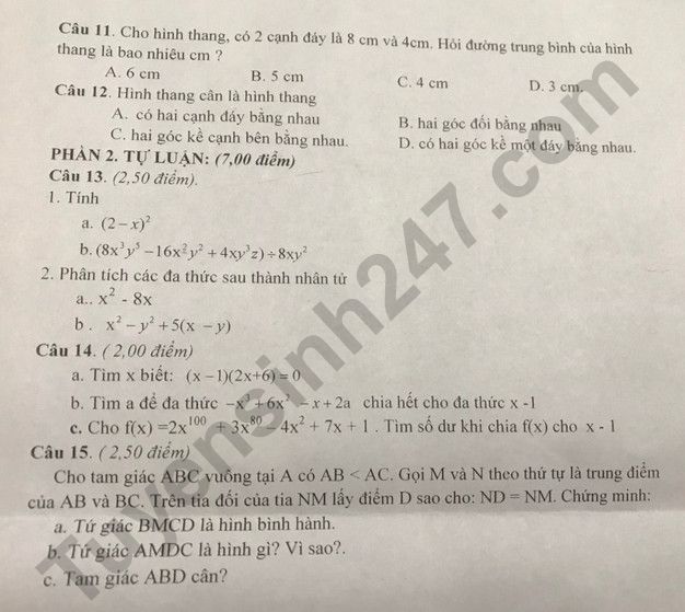 De giua ki 1 mon Toan lop 8 - THCS Nguyen Thi Dinh 2022