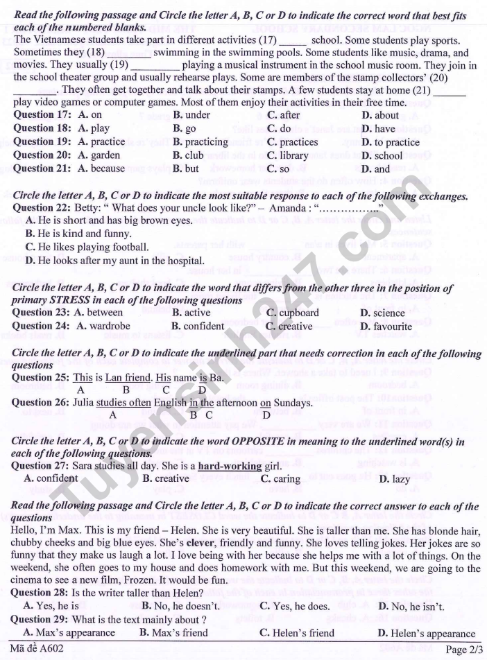 De thi giua ki 1 mon Anh 2022 lop 6 - THCS Ngoc Lam