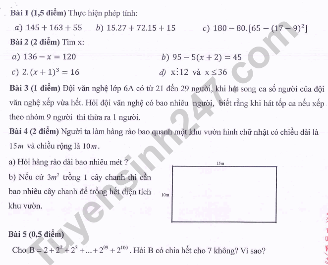 De thi giua ki 1 lop 6 nam 2022 mon Toan - THCS Ngoc Lam