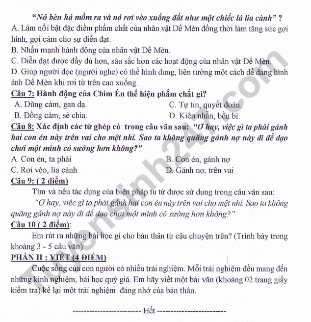 De kiem tra giua ki 1 lop 6 mon Van - THCS Ngoc Lam 2022