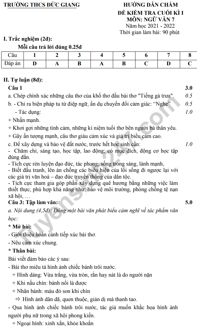 De thi ki 1 mon Van lop 7 - THCS Duc Giang 2022