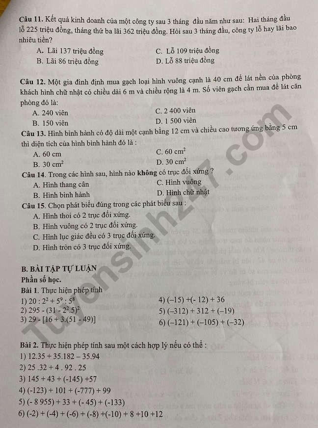 De cuong HK1 mon Toan lop 6 - THCS Le Ngoc Han 2022