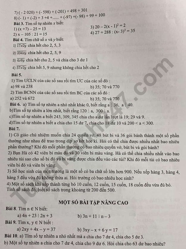 De cuong HK1 mon Toan lop 6 - THCS Le Ngoc Han 2022