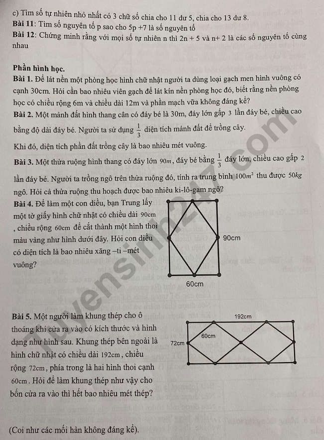 De cuong HK1 mon Toan lop 6 - THCS Le Ngoc Han 2022
