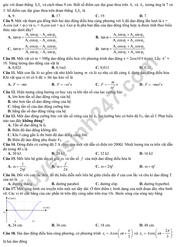 De thi thu tot nghiep THPT 2023 mon Ly (Co dap an) - THPT Ham Long lan 1