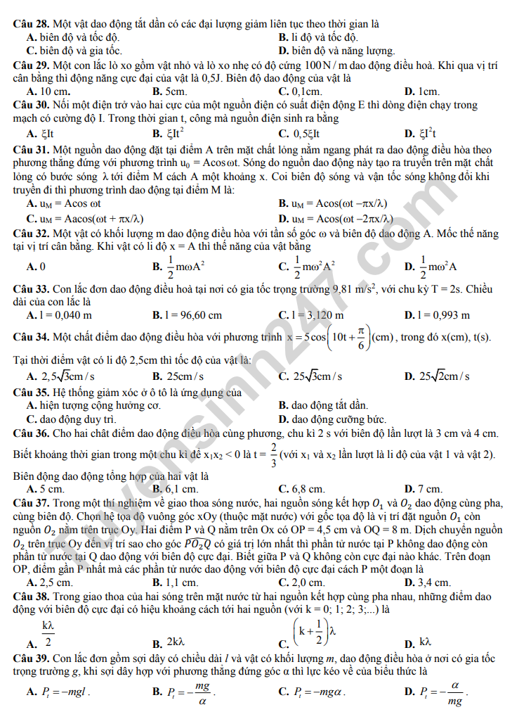 De thi thu tot nghiep THPT 2023 mon Ly (Co dap an) - THPT Ham Long lan 1