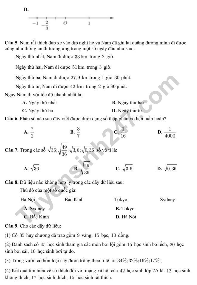 De cuong on tap ki 1 lop 7 mon Toan 2022 - THCS Giang Vo