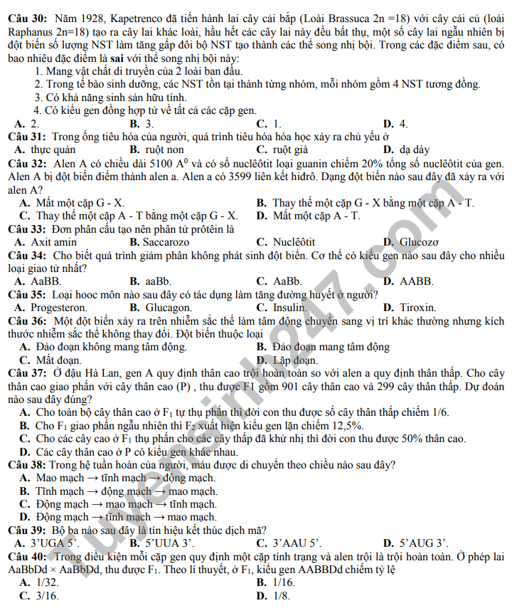 De thi thu mon Sinh tot nghiep THPT 2023 (Co dap an) lan 1 - THPT Ninh Giang