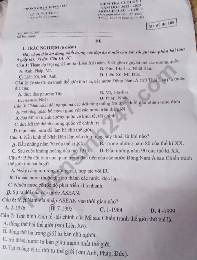 De kiem tra ki 1 lop 9 mon Su 2022 - Phong GD Dong Hai