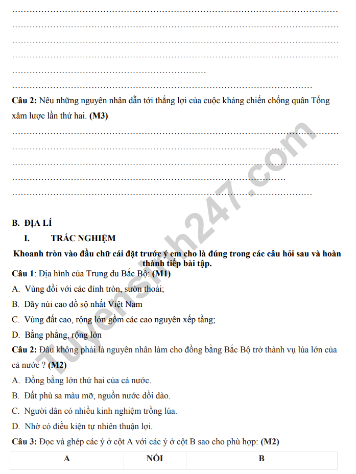 De thi ki 1 mon Su Dia lop 4 - TH Phan Ri Thanh 2022