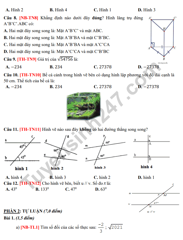De thi HK 1 mon Toan lop 7 nam 2022 - THCS Hoang Quoc Viet (Tham khao)