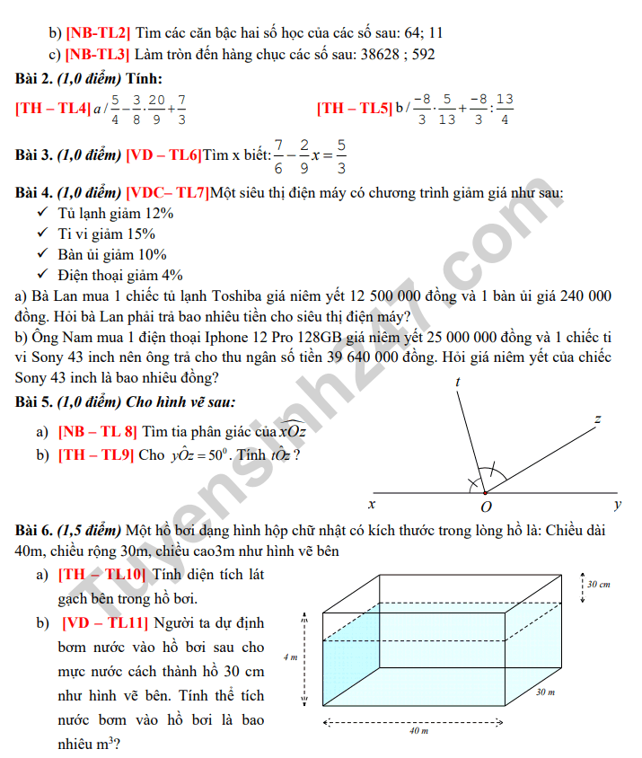De thi HK 1 mon Toan lop 7 nam 2022 - THCS Hoang Quoc Viet (Tham khao)