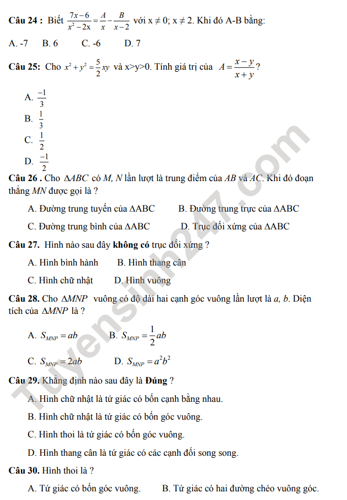 De thi mon Toan lop 8 hoc ki 1 nam 2022 - THCS Gia Thuy