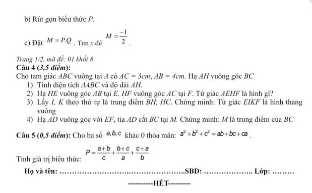 De thi cuoi ki 1 lop 8 mon Toan - THCS THPT Ta Quang Buu 2022