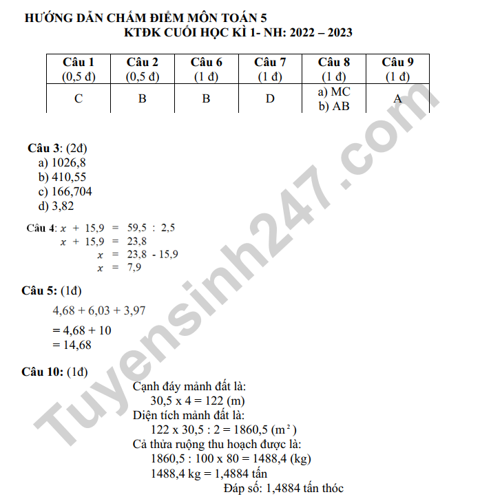 De thi ki 1 mon Toan lop 5 nam 2022 (Co dap an)