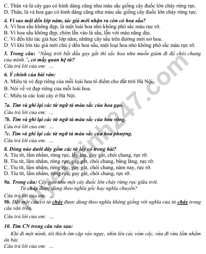 De thi ki 1 mon Tieng Viet lop 5 nam 2022 (Co dap an) - TH Doan Ket