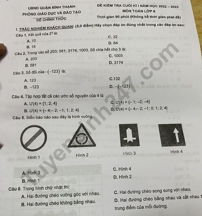 De thi hoc ki 1 lop 6 mon Toan 2022 - Quan Binh Thanh