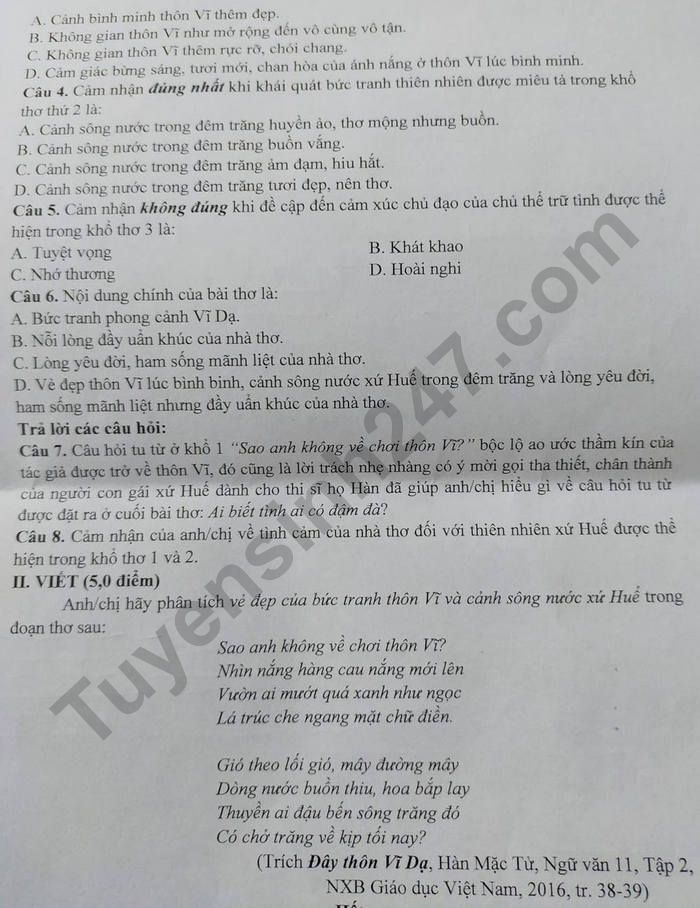 De thi ki 1 mon Van lop 10 THPT Hoang Van Thu 2022