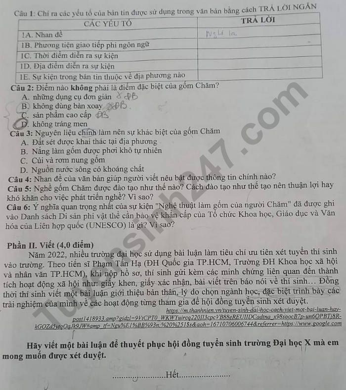 De thi ki 1 lop 10 mon Van 2022 - THPT Nguyen Trai