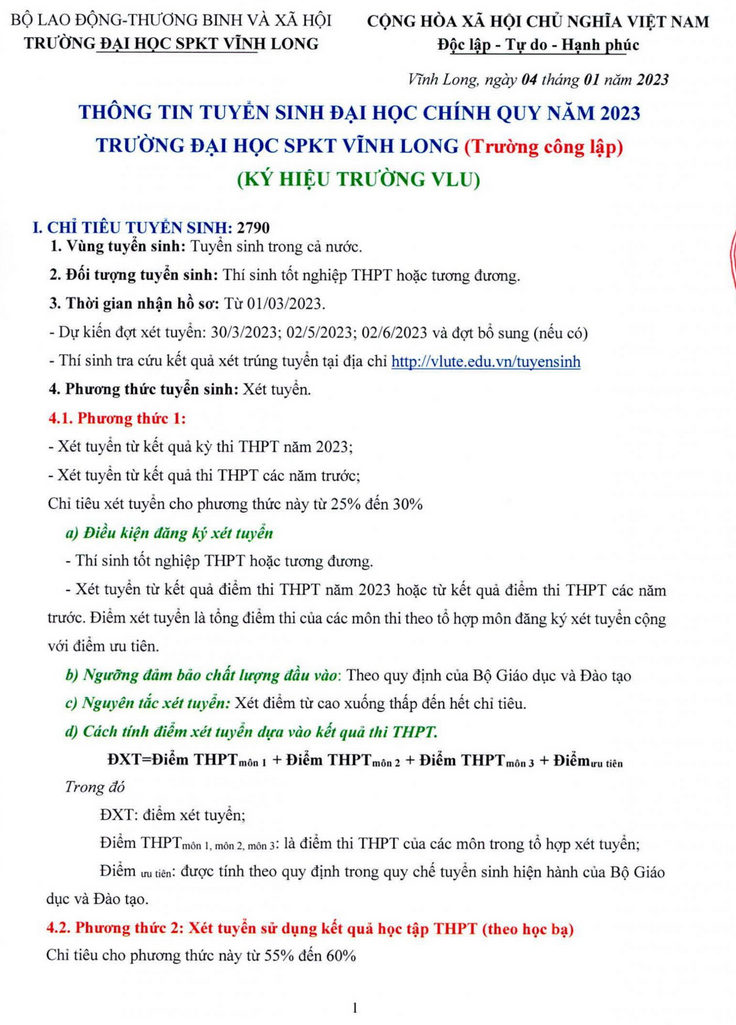 Thong tin tuyen sinh Dai hoc Su pham Ky thuat Vinh Long 2023