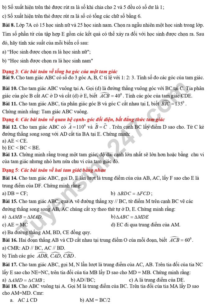 De cuong on tap ki 2 lop 7 mon Toan 2023 - THCS THPT Nguyen Tat Thanh