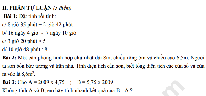 De thi giua ki 2 mon Toan lop 5 - TH Gia Quat 2022