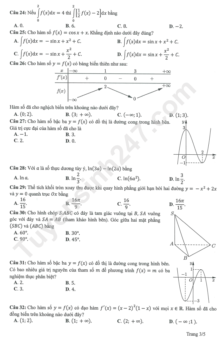 Huong dan giai de thi minh hoa tot nghiep THPT 2023 mon Toan