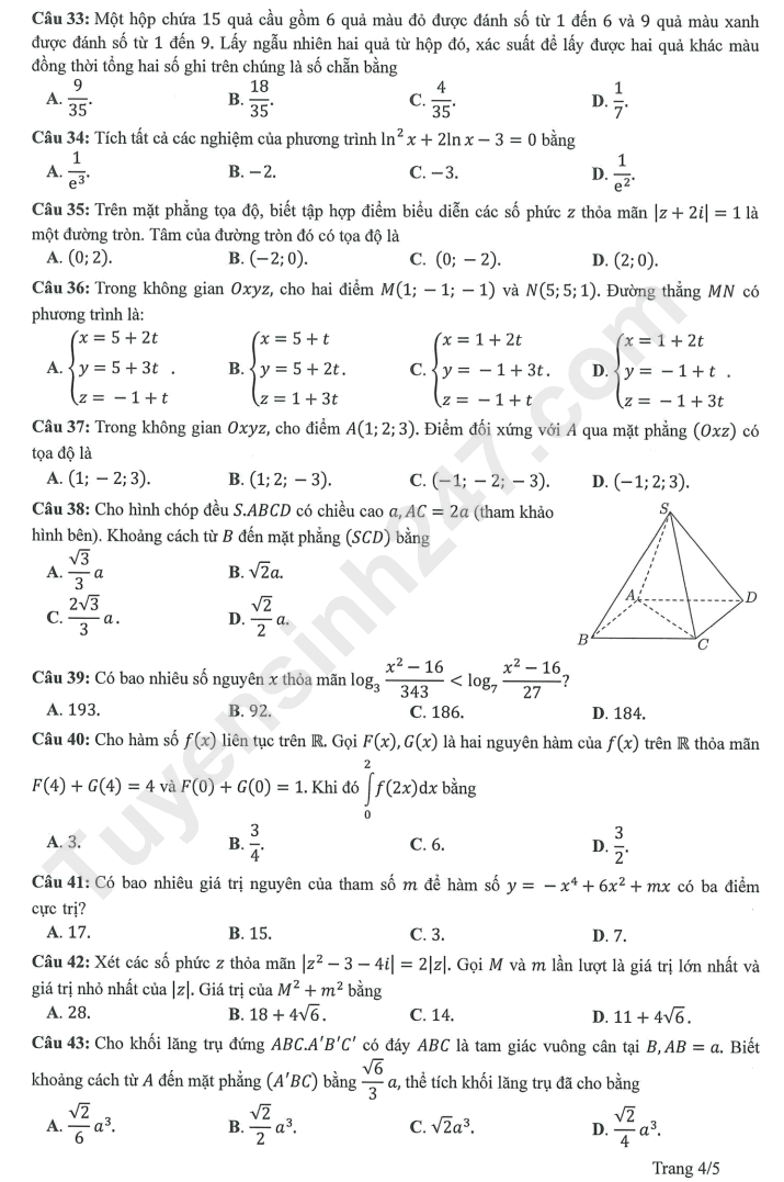 Huong dan giai de thi minh hoa tot nghiep THPT 2023 mon Toan