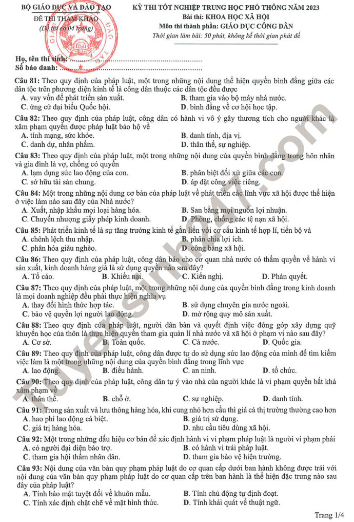 Huong dan giai de minh hoa mon GDCD tot nghiep THPT 2023
