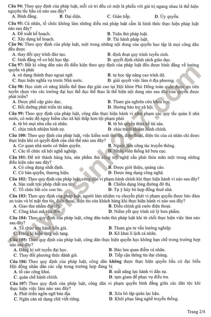 Huong dan giai de minh hoa mon GDCD tot nghiep THPT 2023