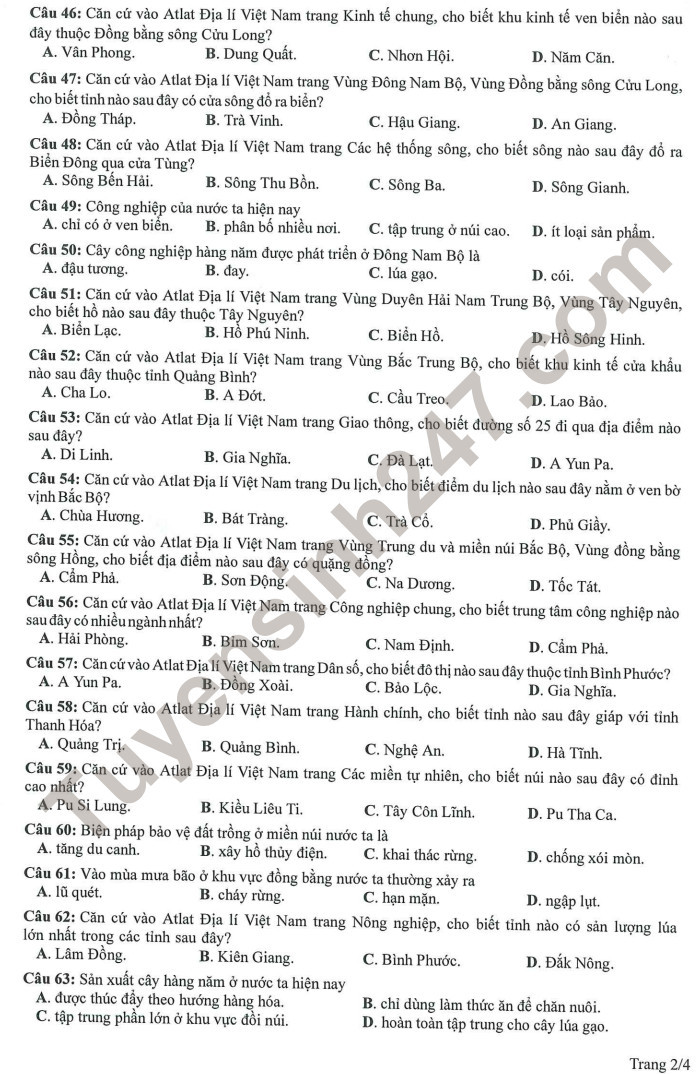 Huong dan giai de minh hoa mon Dia tot nghiep THPT 2023