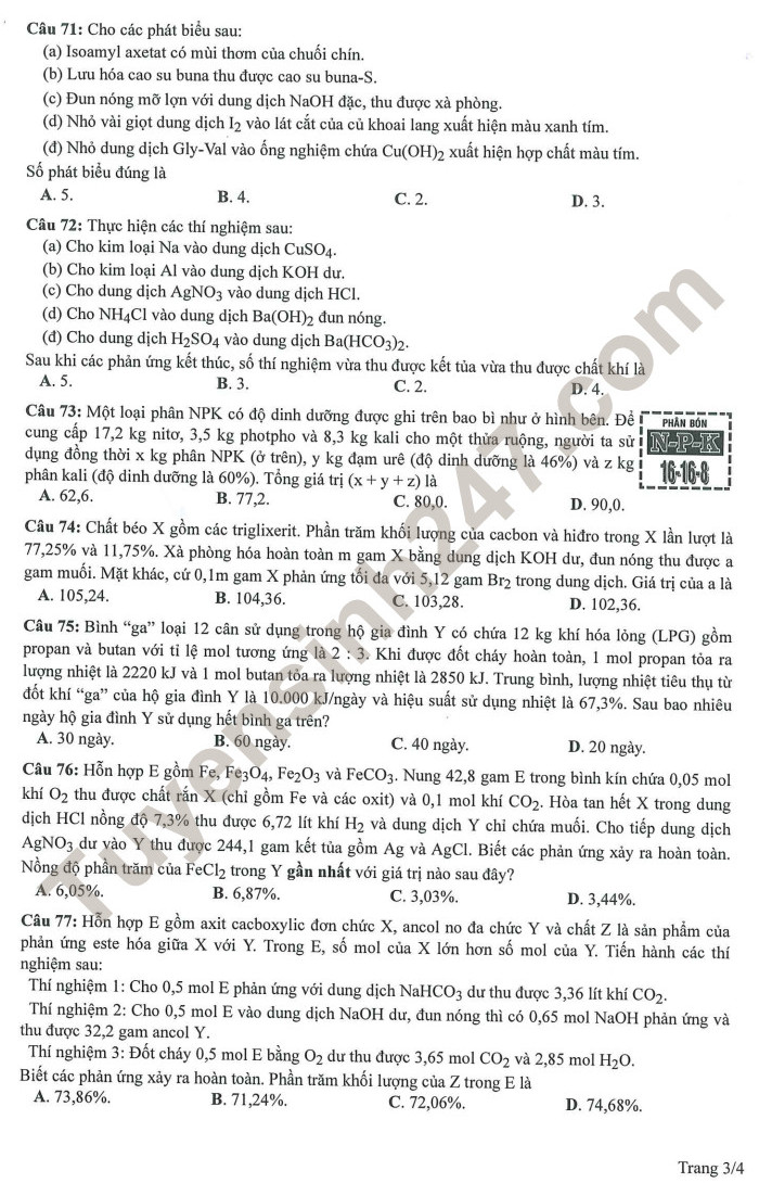 Huong dan giai de minh hoa mon Hoa tot nghiep THPT 2023